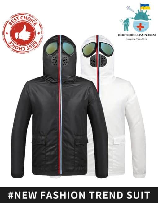 Fight Coronavirus Jacket with Mask | Unisex color: Black|White  New Arrivals Protection Against COVID-19 Face Masks & Face Shields Face Masks Face Masks For Adults Face Shields Face Shields For Adults Jackets with Face Mask Protective Suits & Clothing Best Sellers